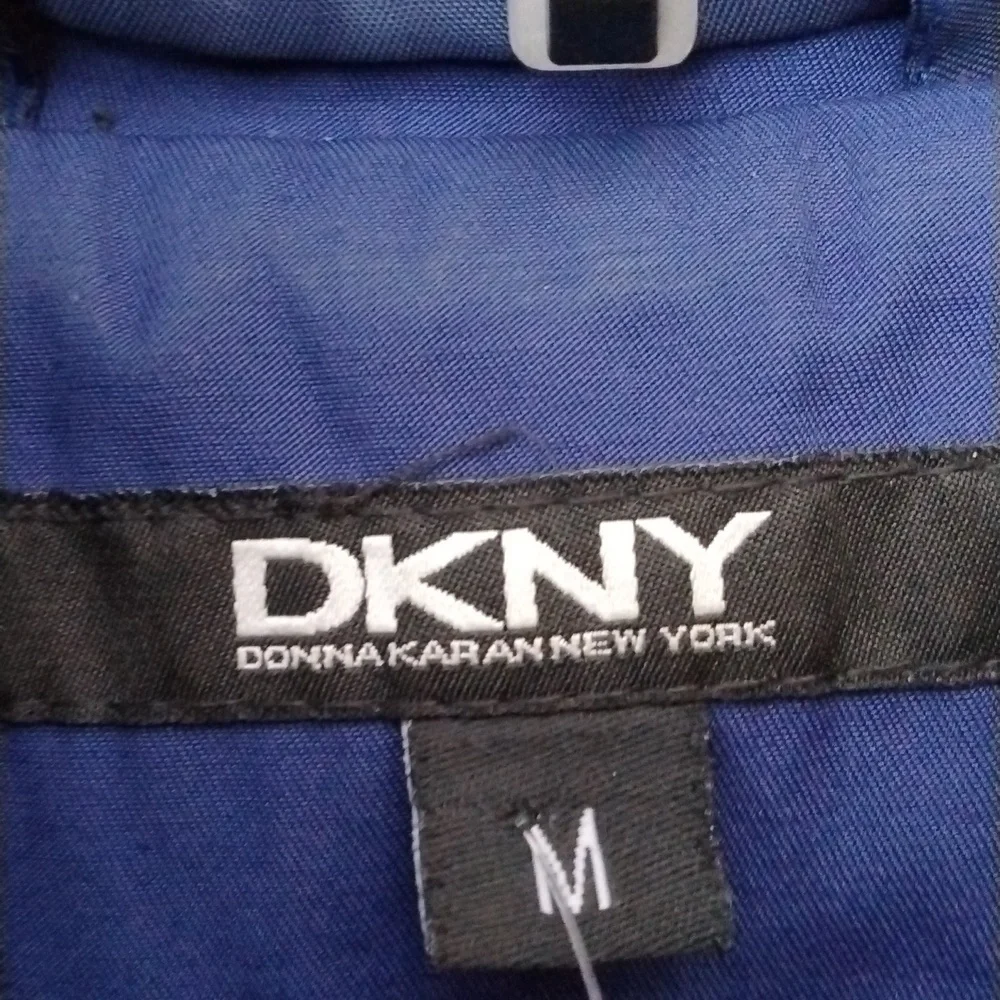 DKNY Blue Belted Raincoat Knee Length Classic Lined Outerwear Lightweight size m